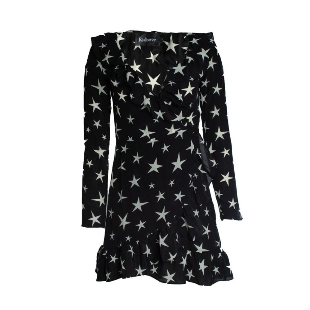 Realisation, black and white star wrap dress
